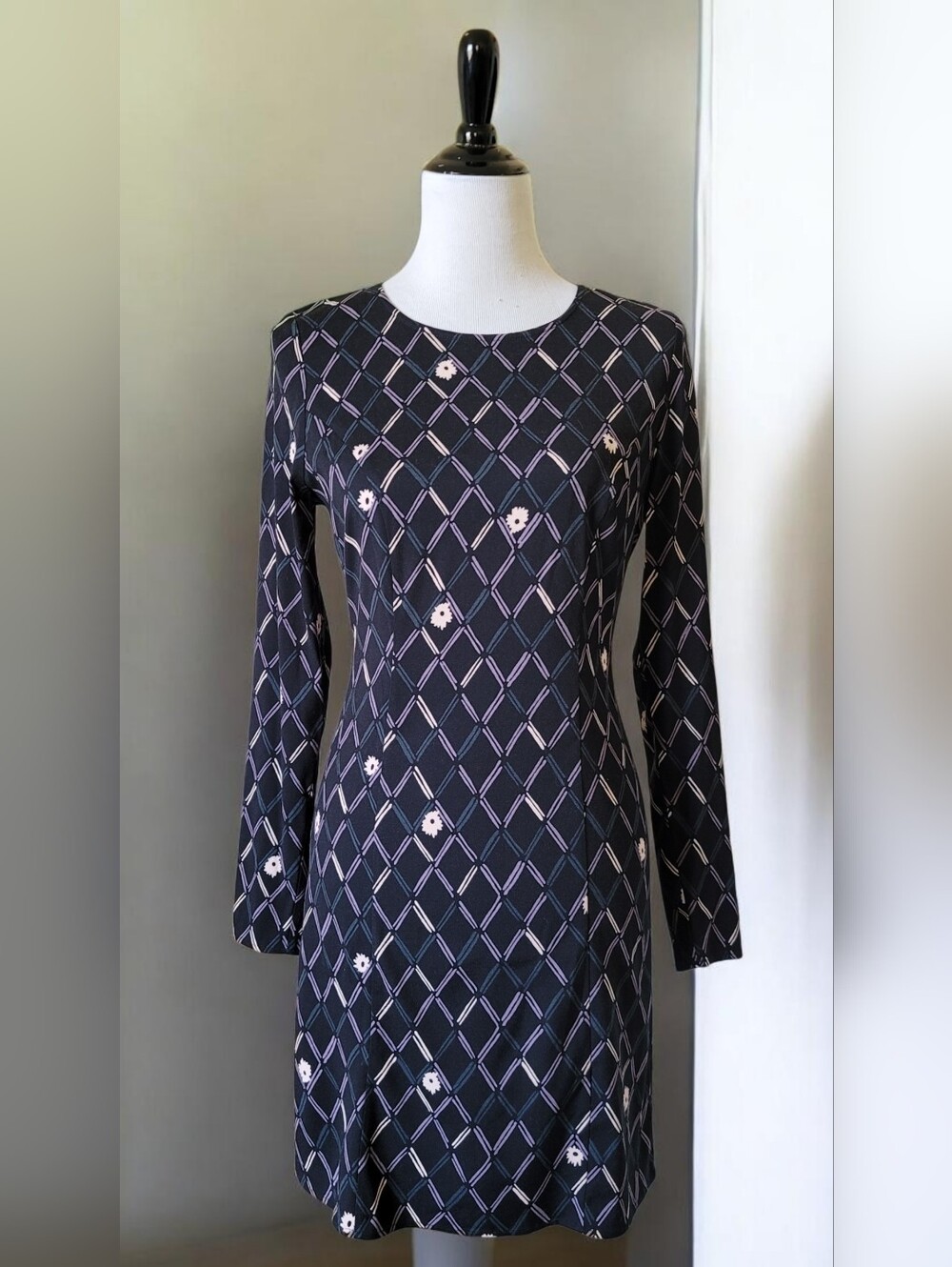 Rouje Paris Sana Long Sleeve Sheath Mini Dress Sz 36 Floral Trellis